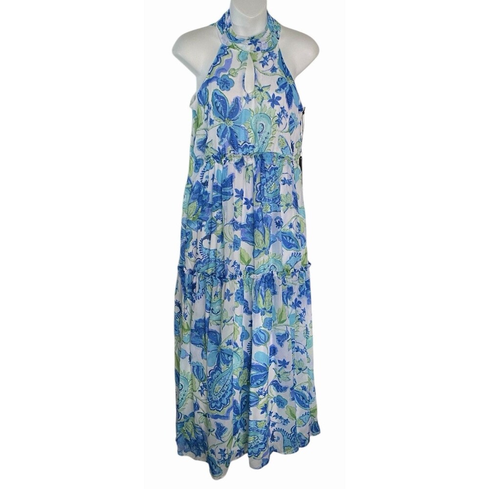 Nicole Miller NY Dress Floral Blue Green Midi